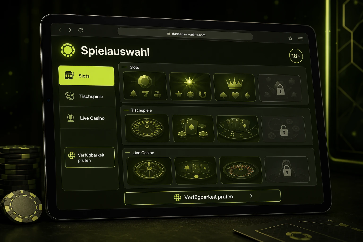 Spielauswahl im Dudespin Online Casino